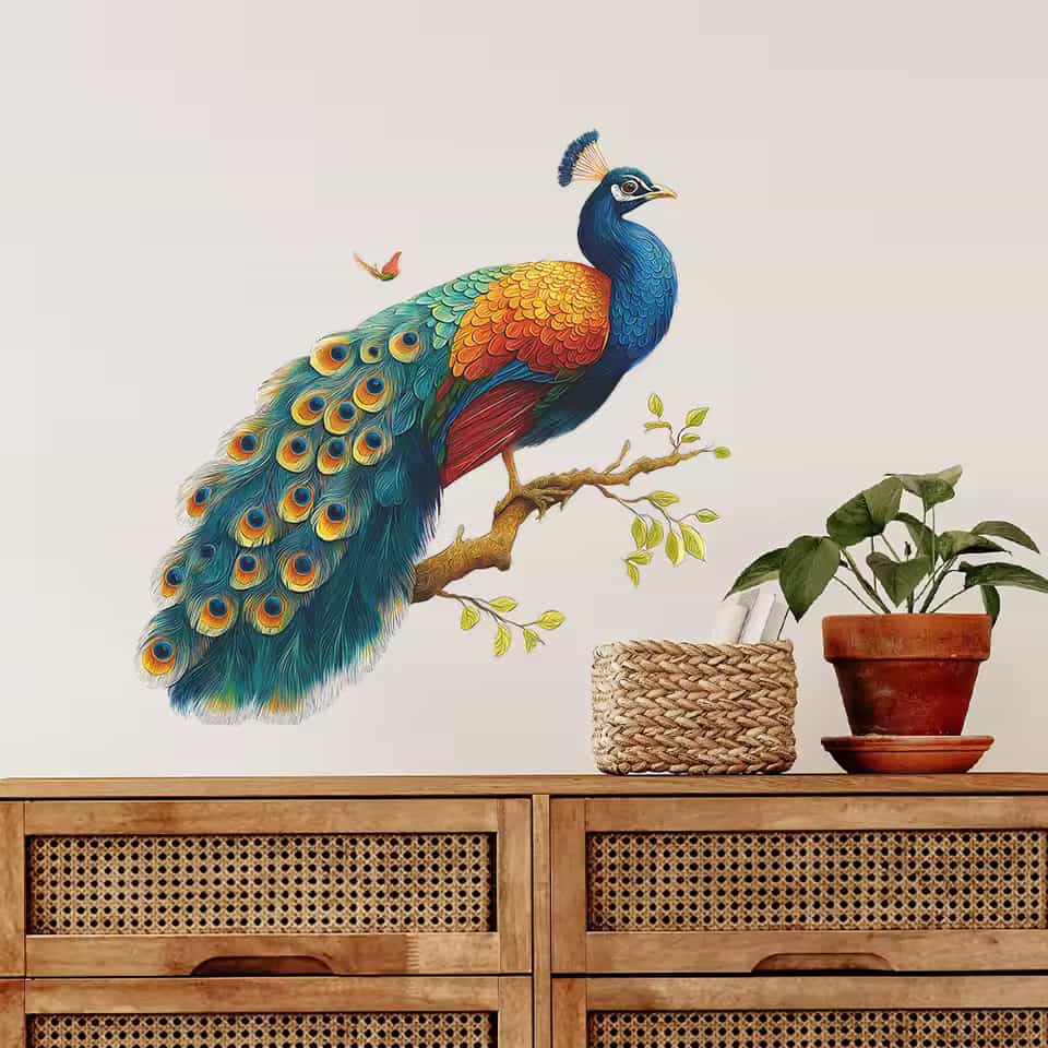 Peacock on the Branch Wall Sticker For Living Room Background Beautify Decoration Mural Study Bedroom Decor Self-adhesive Decals